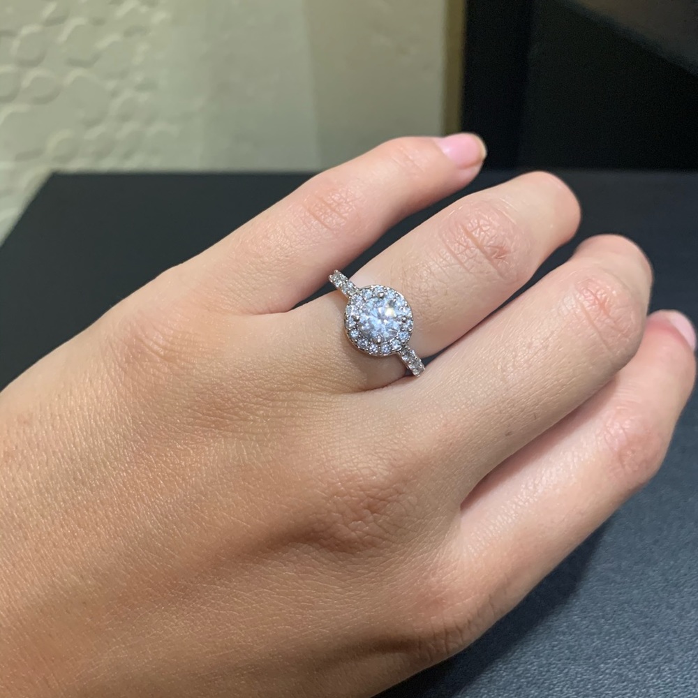 Cubic Zirconium Sterling Silver Halo Ring